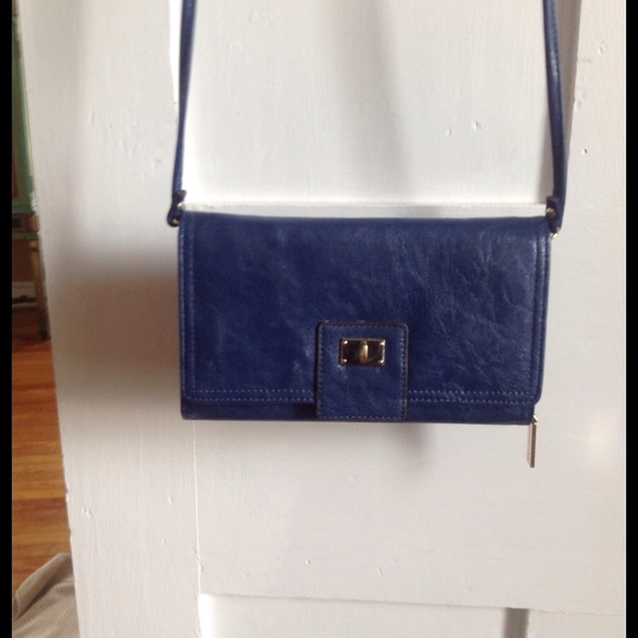 Navy Blue leather sling wallet style purse