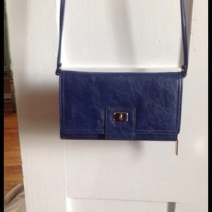 Navy Blue leather sling wallet style purse