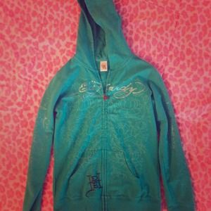 Teal Ed Hardy zip up sweatshirt