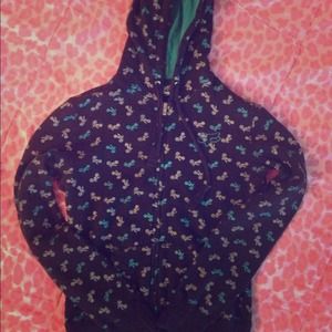 Fox Racing Co. Black and teal zip up sweat shirt.