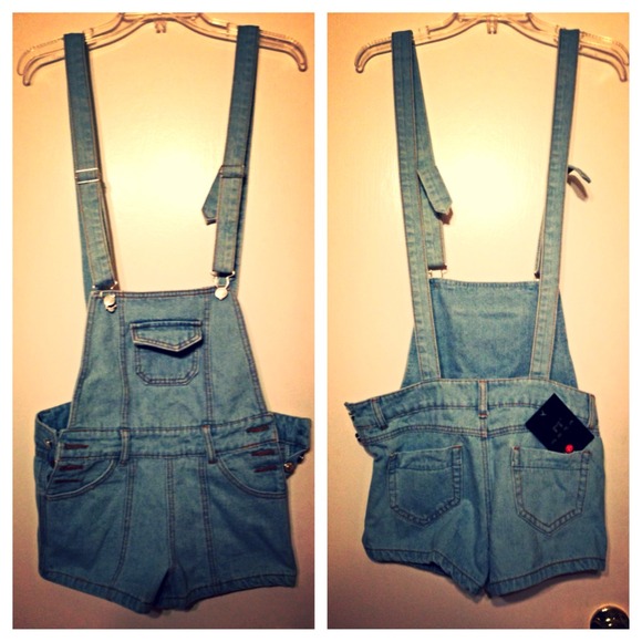 Denim Overall Shorts, Small