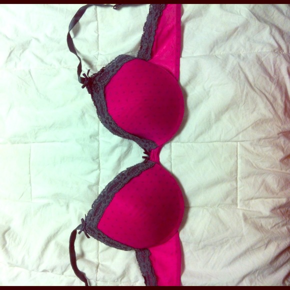 SOLD!! Magenta bra with grey dots