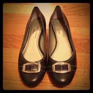 Anne Klein Black Buckle Flats
