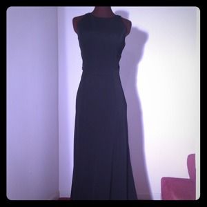 Black full length formal dress with beaded straps