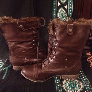Brown lace up & zip up boots