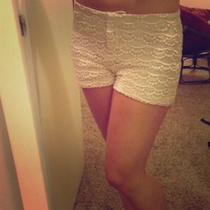 Cream colored lace express shorts.
