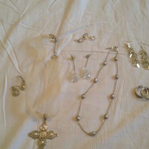 Crystal and silver necklaces and earrings