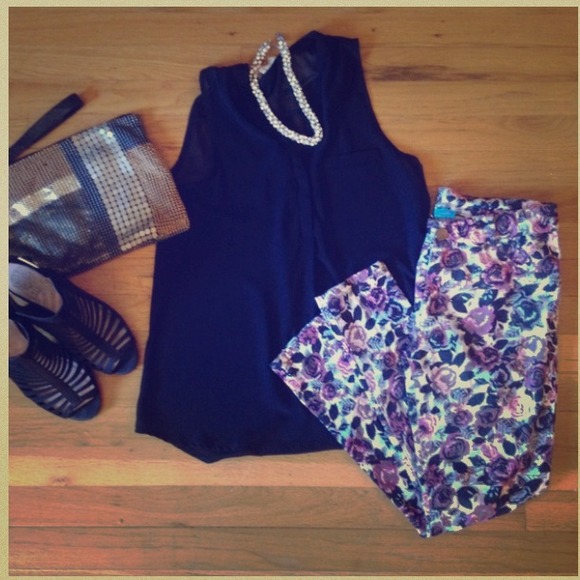 Floral print ankle stretch jeans - Picture 1 of 3