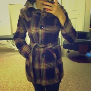 Plaid coat w/ belt