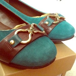 Cole Haan Dana Infinity Teal and brown suede flats