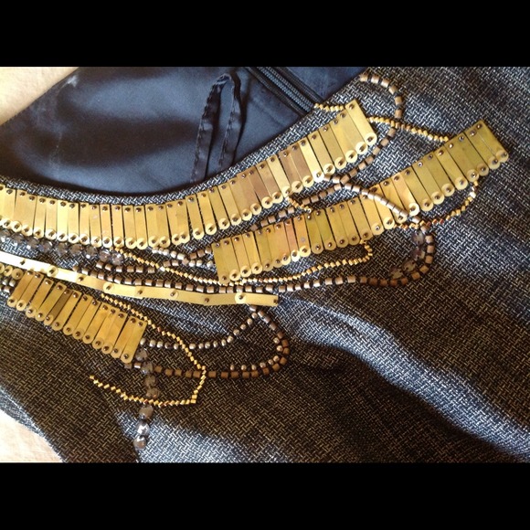 Neck detail charcoal color a line dress