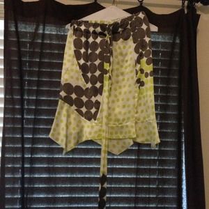 Lime & brown print silk skirt