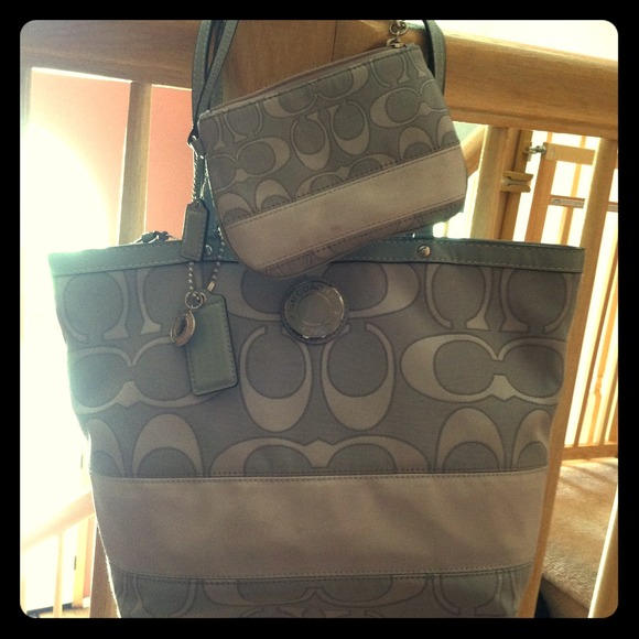 Authentic Grey Coach Handbag & Wristlet