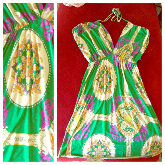 Green printed Empire waist dress
