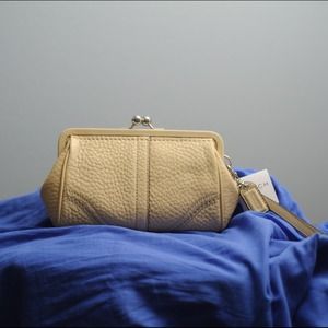 *Reserved*Coach Soho framed wristlet in Sand/beige