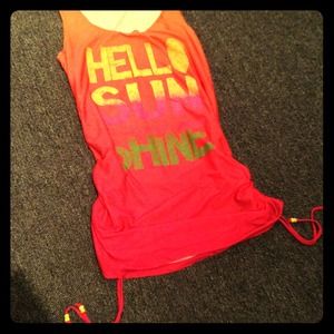 "Hello sunshine" pink and orange tank.
