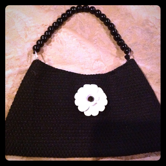 Eden Handbag - Black Beaded Handle & Removable Pin