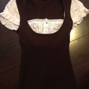 Brown and Cream Lace Fitted Top