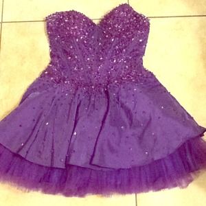 Purple party dress, with beaded bodice.