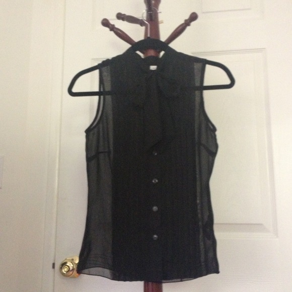 sheer black tuxedo button up with bow/ tie front