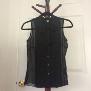 sheer black tuxedo button up with bow/ tie front