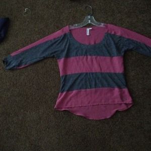 Pink and Gray stripped 3/4 sleeve top