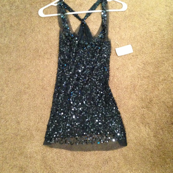 Navy sheer sequin top - Picture 1 of 3