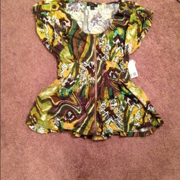 Olive and brown cap sleeve top - Picture 2 of 2