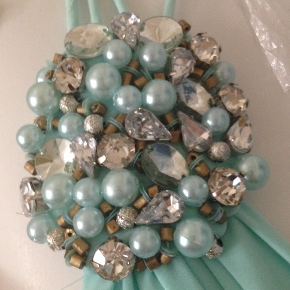 One shoulder mint green Cachè prom dress - Picture 2 of 4