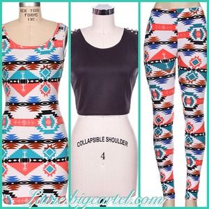 Aztec print dress/ Leggings/ Cutout Croptop