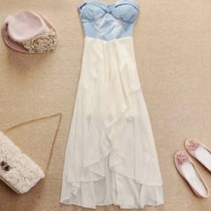 Off White Graceful Denim Split Joint Chiffon Dress