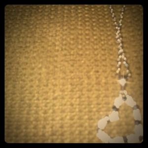 A blackandwhite heartneckless  with asilver chain