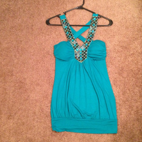 Teal sequined top - Picture 1 of 3