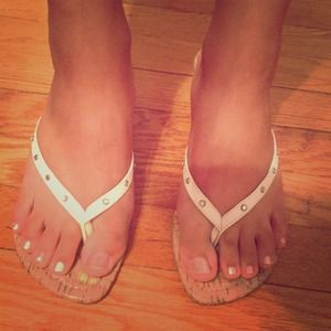 White studded wedge sandals