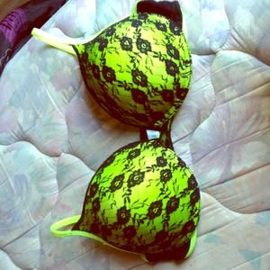 Neon yellow and lace bra