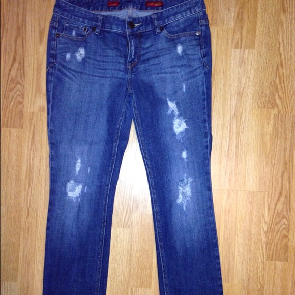 Express jeans, distressed look.