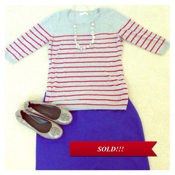 SOLD in bundle! Grey & red striped light sweater