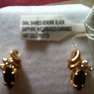 Genuine black sapphire with CZ pierced earrings