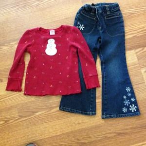 Gymboree Snowman Thermal Top Snowflake Jeans Sz 4