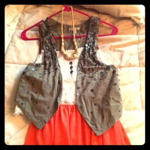 American Eagle xs sequins vest dark green