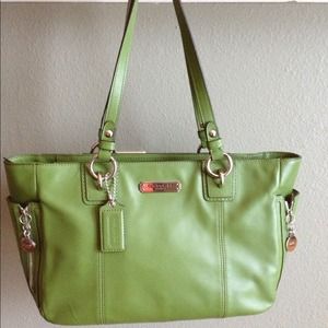 Coach Green Leather Zip Tote.