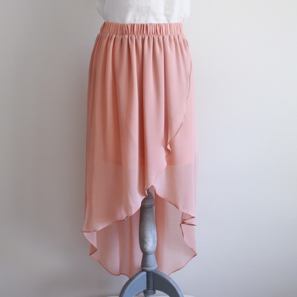 SOLD Peach Maxi skirt | chiffon tulip long skirt | - Picture 4 of 4