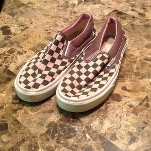 VANS Pink and Brown Checkered slip Ons