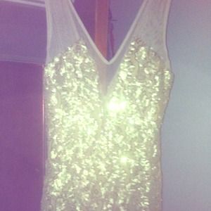 Sequins Gold Dress w/ mesh V cut