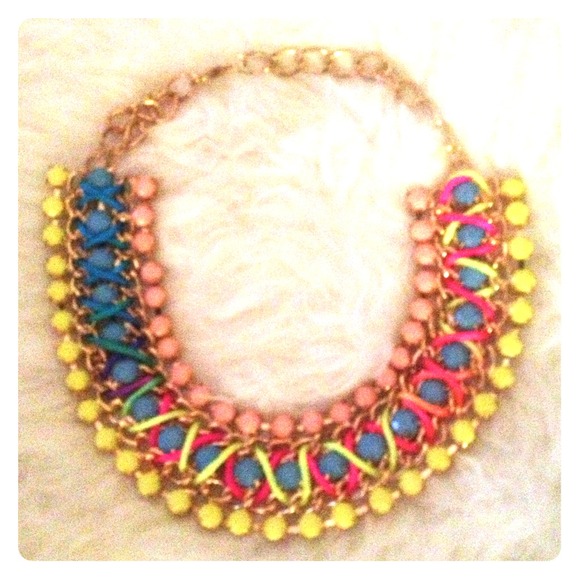 Statement Necklace Gold and Neon Colors