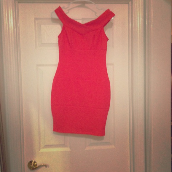 Hot coral dinner dress