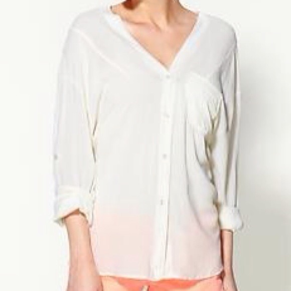 Brandy Melville White Blouse w/ Front Pocket OSFA
