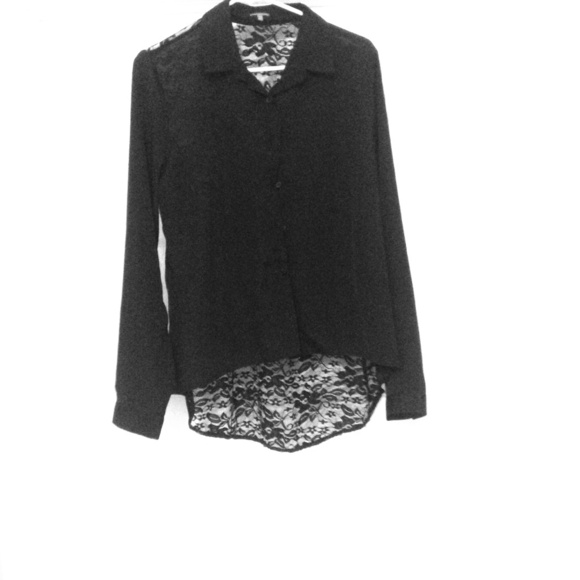 Black Long sleeve lace back blouse