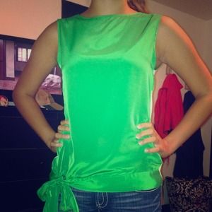 Green and tan blouse