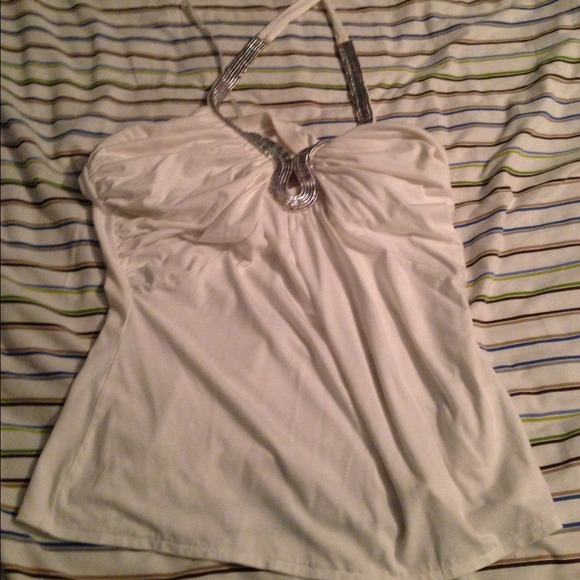 White halter top with silver bead accents